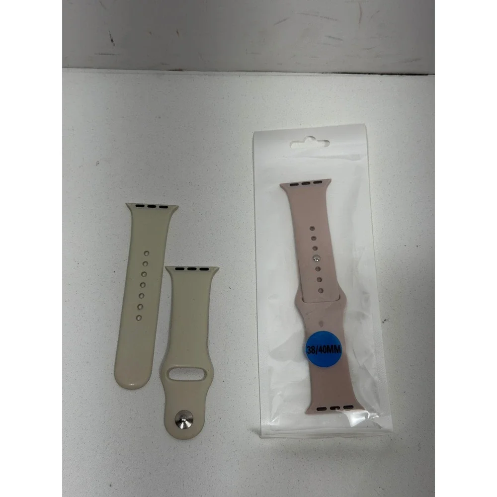 2 Pack Sport‎ Bands for Apple Watch 38mm 40mm Silicone Straps Beige Pink